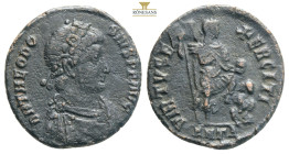 Roman Imperial
Theodosius I
Antiochia, 392-395 AD. AE D N THEODOSIVS P F AVG diademed, draped, cuirassed bust of Theodosius right / VIRTVS EXERCITI em...