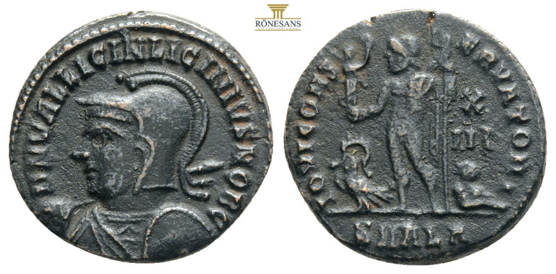 Licinius II. Caesar, A.D. 317-324. Æ follis DN VAL LICIN LICINIVS NOB C, helmete...