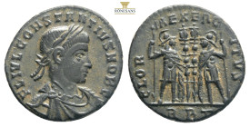 Constantius II. As Caesar, A.D. 324-337. Æ follis Siscia, under Constantine I, A.D. 330-333. FL IVL CONSTANTIVS NOB C, laureate and cuirassed bust of ...