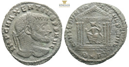 Maxentius Æ Nummus. AD 308-310.
IMP C MAXENTIVS PF AVG, laureate bust right / CONSERV VRB SVAE, 5,3g 26,5mm
