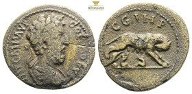 Roman Provincial
Mysia, Parium. Commodus. A.D. 177-192. AE 24..IMP CAI M AVR COMMODVS, laureaate, draped and cuirassed bust of Commodus right, seen fr...