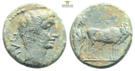 MACEDON, Uncertain (Philippi?). Augustus. 27 BC-AD 14. Æ….
Bare head right / Two founders driving yoke of oxen right, plowing pomerium. RPC I 1656. 3,...