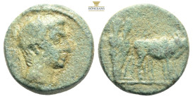 MACEDON, Uncertain (Philippi?). Augustus. 27 BC-AD 14. Æ….
Bare head right / Two founders driving yoke of oxen right, plowing pomerium. RPC I 1656. 3,...