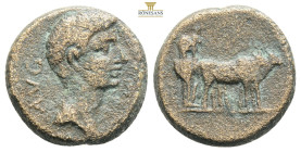 MACEDON, Uncertain (Philippi?). Augustus. 27 BC-AD 14. Æ….
Bare head right / Two founders driving yoke of oxen right, plowing pomerium. RPC I 1656. 4,...