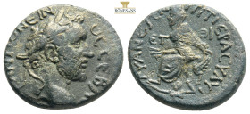 Cappadocia, Tyana AE Antoninus Pius (138-161).
Obv: ΑVΤΟΚ ΑΝΤωΝЄΙΝΟС СЄΒΑСT, Laureate head right.
Rev: ΤVΑΝЄωΝ Τ Π Τ ΙЄΡ ΑCV ΑVΤ / ЄΤ - ΘΙ, Tyche seat...