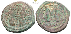 JUSTIN II and SOPHIA.(565-578).Antioch.Follis.

Obv : DN IVSTINVS PP AVG.
Justin and Sophia enthroned facing, holding between them globus cruciger.

R...