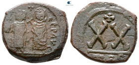 Phocas, with Leontia AD 602-610. Thessalonica. Half Follis or 20 Nummi Æ