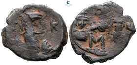 Constans II, with Constantine IV, Heraclius, and Tiberius AD 641-668. Constantinople. Follis or 40 Nummi Æ