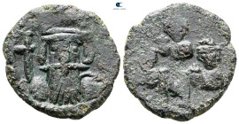 Constans II, with Constantine IV, Heraclius, and Tiberius AD 641-668. Constantinople. Follis or 40 Nummi Æ