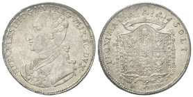 MODENA
Ercole III d’Este, 1780-1796.
3 Scudi 1783.
Dr. HERCVLES III D G MVT REG MIR EC DVX. Busto a s. con onorificenze sul cuore e Collare del Tos...