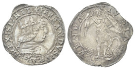 NAPOLI
Ferdinando I d’Aragona (Ferrante), 1458-1494.
Coronato, sigla I.
Dr. FERRANDVS ARAGO REX SI HIE. Busto coronato a d.; dietro, I.
Rv. IVSTA ...
