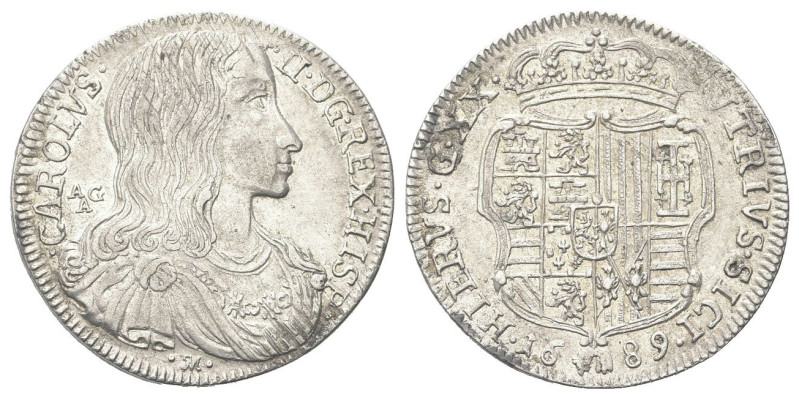 NAPOLI
Carlo II di Spagna, Re di Napoli e Sicilia, 1665-1700.
Tarì 1689.
Dr. ...