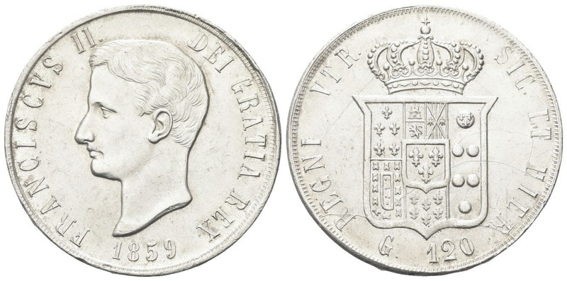 NAPOLI
Francesco II di Borbone, 1859-1860. 
Piastra da 120 Grana 1859.
Dr. FR...