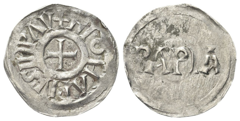 PAVIA
Lotario I Imperatore, 840-855. 
Denaro.
Dr. HIOTARIVS IMP AV. Croce pat...
