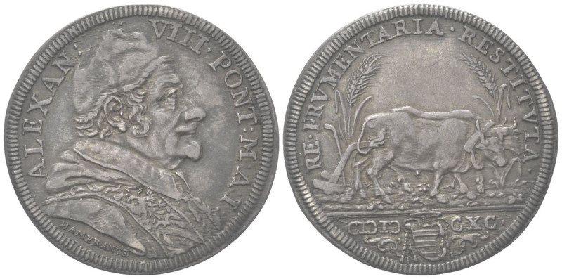 ROMA
Alessandro VIII (Pietro Ottoboni), 1689-1691.
Testone 1790 a. I.
Dr. ALE...