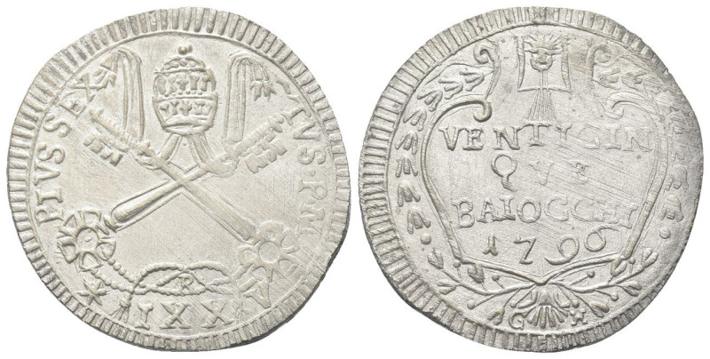 ROMA
Pio VI (Giannangelo Braschi), 1775-1799.
Da 25 Baiocchi 1796 a. XXI.
Dr....