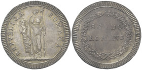 ROMA
Prima Repubblica Romana, 1798-1799.
Scudo s. data.
Dr. REPVBBLICA - ROMANA. Libertà stante verso s., tiene fascio e picca sormontata da pileo....
