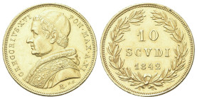 ROMA
Gregorio XVI (Bartolomeo Alberto Cappellari), 1831-1846.
10 Scudi 1842 a. XI.
Dr. Busto a s. con zucchetto, mozzetta e stola.
Rv. Valore e da...