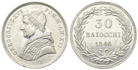 ROMA
Gregorio XVI (Bartolomeo Alberto Cappellari), 1831-1846.
30 Baiocchi 1846 a. XVI. 
Dr. GREGORIVS XVI - PON M AN XVI. Busto a s. con zucchetto,...