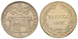 ROMA
Gregorio XVI (Bartolomeo Alberto Cappellari), 1831-1846.
Baiocco 1837 a. VII.
Dr. GREGORIVS XVI - PONT MAX A VII. Stemma papale.
Rv. Valore e...