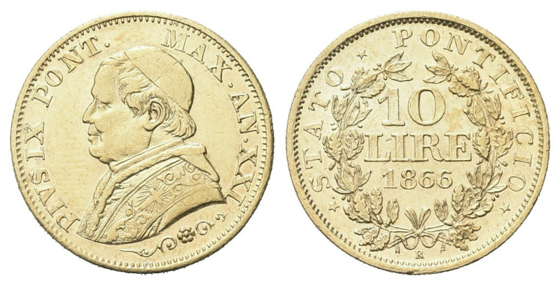ROMA
Pio IX (Giovanni Maria Mastai Ferretti), 1846-1878.
10 Lire 1866 a. XXI....
