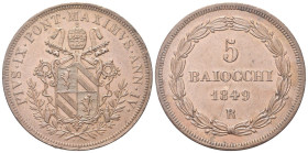 ROMA
Pio IX (Giovanni Maria Mastai Ferretti), 1846-1878.
5 Baiocchi 1849 a. IV.
Dr. PIVS IX PONT MAXIMVS ANN IV. Stemma sormontato da triregno e ch...