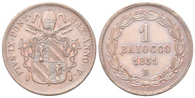 ROMA
Pio IX (Giovanni Maria Mastai Ferretti), 1846-1878.
Baiocco 1851 a. V.
Dr. Stemma sormontato da triregno e chiavi decussate. 
Rv. Valore entr...