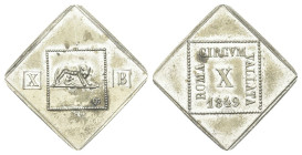 ROMA
Seconda Repubblica Romana, 1848-1849.
Assedio francese. 10 Baiocchi 1849.
Dr. La Lupa verso d., nell’atto di allattare i gemelli, su una piatt...