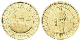 SAN MARINO
Vecchia monetazione, 1864-1938.
20 Lire 1925.
Dr. Tre torri piumate e cinta merlata; sotto, data.
Rv. San Marino in piedi frontale, con...