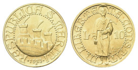 SAN MARINO
Vecchia monetazione, 1864-1938.
10 Lire 1925.
Dr. REPUBBLICA S MARINO. Tre torri pennute e cinta merlata.
Rv. IN LIBERTA - TE CONSTIT. ...