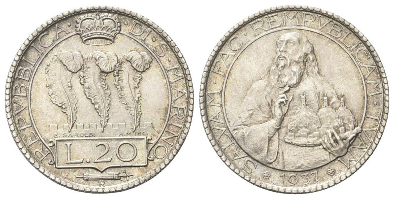 SAN MARINO
Vecchia monetazione, 1864-1938. 
20 Lire 1937, 2500 pezzi coniati....