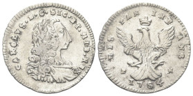 SICILIA
Carlo di Borbone, 1734-1759.
2 Tarì 1754.
Dr. CAROLVS D G SIC ET HIE REX. Busto laureato e corazzato a d.
Rv. HIS - PAN - INF - ANS. Aquil...