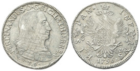 SICILIA
Ferdinando IV (I) di Borbone, 1759-1816.
Da 6 Tarì 1796.
Dr. FERDINANDUS D G SICIL ET HIER REX. Busto corazzato a d.; sotto, T 6.
Rv. INF ...