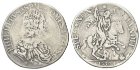 TASSAROLO
Filippo Spinola, 1616-1688.
Scudo 1639.
Dr. PHILIPPVS SPN COMES TASS. Busto drappeggiato e corazzato a d., con mascherone sullo spallacci...