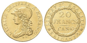 TORINO
Repubblica Subalpina, 1800-1802.
20 Franchi an. 10 A’ MARENCO (1801-1802).
Dr. L’ITALIE DELIVREE A’ MARENCO Busto galeato di Minerva elmata ...