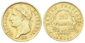 TORINO
Napoleone I Imperatore, 1804-1814 e 1815.
20 Franchi 1811 Torino.
Dr. Testa nuda a s.
Rv. Scritta e valore tra rami di lauro. 
Pag. 22; Gi...