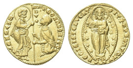VENEZIA
Pietro Gradenigo Doge XLIX, 1289-1311. 
Ducato.
Dr. PE GRADONICO - S M VENETI. San Marco stante verso s., porge il vessillo al Doge genufle...