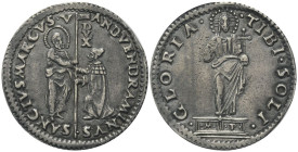 VENEZIA
Andrea Vendramin doge LXXI, 1476-1478.
Lira da 20 soldi poi detta lira moceniga o mocenigo. 
Dr. AND VENDRAMI NVS SANTVS MARCVS V. S. Marco...