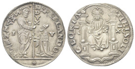 VENEZIA
Pietro Lando Doge LXXVIII, 1539-1545. 
Marcello o mezza Lira, sigle F-V.
Dr. PET LANDO - S M VENET. San Marco porge il vessillo al Doge ing...