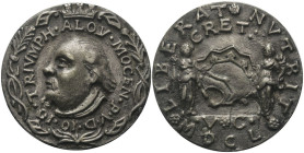 VENEZIA
Alvise Leonardo Mocenigo, 1583-1654
Candia. medaglia opus anonimo.
Dr. ALOY MOCEN P V D IO IO TRIVMPH. Testa a s. in accentuato rilievo, al...