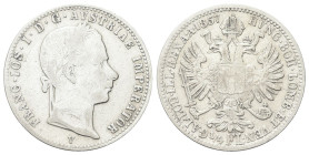 VENEZIA
Francesco Giuseppe I d’Asburgo Lorena, 1848-1866.
Quarto di Fiorino 1857 I Tipo.
Dr. Testa laureata a d.
Rv. Aquila bicipite coronata con ...