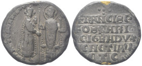 VENEZIA
Francesco Foscari Doge LXV, 1423-1457.
Bolla plumbea di Secondo Tipo.
Dr. FRAC•FOSCARI•DVX• - •S• MARCVS •. Il doge stante, di tre quarti, ...