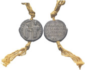 VENEZIA
Francesco Foscari Doge LXV, 1423-1457.
Bolla plumbea di Quarto Tipo con cordone.
Dr. FRA FOSCARI (lungo l’asta a s.) DVX - S - MARCVS. Il d...