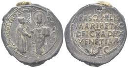 VENEZIA
Pasquale Malipiero Doge LXVI, 1457-1462.
Bolla plumbea.
Dr. PA•MARIPETRO• (lungo l’asta a s.) DVX (lungo l’asta a d.) S - MARCVS. Il doge s...