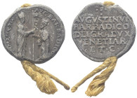VENEZIA
Agostino Barbarigo Doge LXXIV, 1486-1501.
Bolla plumbea con cordone.
Dr. S M VENETI• (lungo l’asta) DVX - AVG BARBADICO. San Marco, stante ...