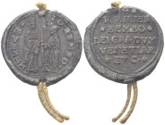 VENEZIA
Giovanni Bembo Doge XCII, 1615-1618.
Bolla plumbea con cordone.
Dr. S•M•VENET (lungo l’asta) DVX - IO BEMBO *. San Marco, stante verso s., ...