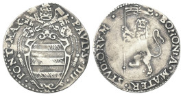 BOLOGNA
Paolo IV (Gian Pietro Carafa), 1555-1559. 
Gabella.
Dr. PAVLVS IIII - PONT MAX. Stemma ovale sormontato da triregno e chiavi decussate.
Rv...