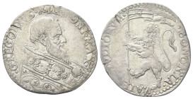 BOLOGNA
Gregorio XIII (Ugo Boncompagni), 1572-1585.
Bianco.
Dr. GREGORIVS XIII PONT MAX. Busto a d., con piviale decorato da arabeschi.
Rv. BONONI...