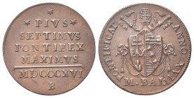 BOLOGNA
Pio VII (Barnaba Chiaramonti), 1800-1823.
Mezzo Baiocco 1816 a. XVII.
Dr. PIVS / SEPTIMVS / PONTIFEX / MAXIMVS / MADCCCXVI. Iscrizione disp...