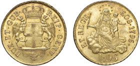 GENOVA - DOGI BIENNALI (Terza fase 1637-1797) - 96 lire 1796, stella (1814)
Oro
MIR 275/3
Lieve colpetto al bordo del /R, altrimenti m.SPL